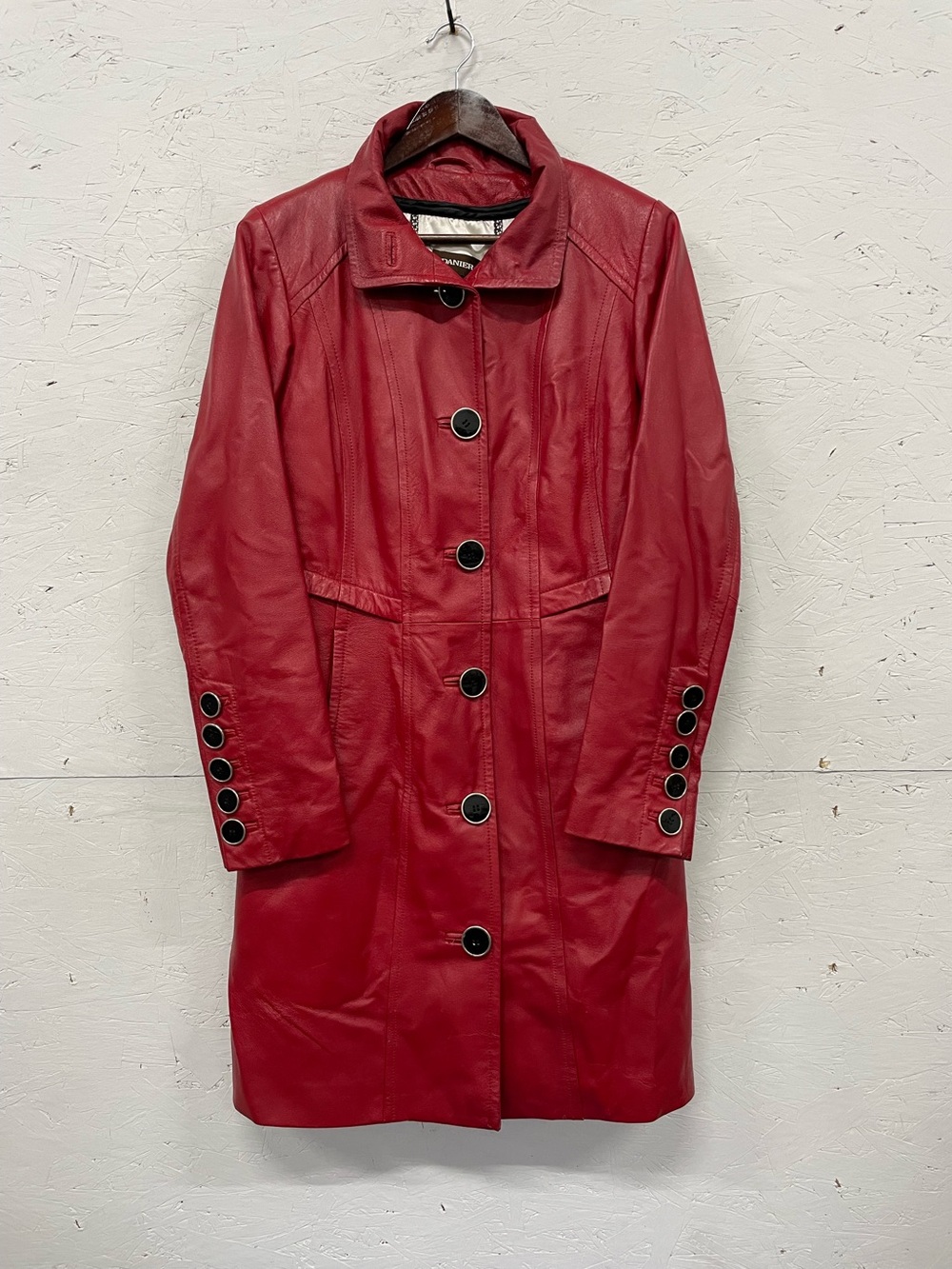 Vintage Danier Red Leather Button-Front Lined Trench Coat, Size XS - Picture 1 of 12